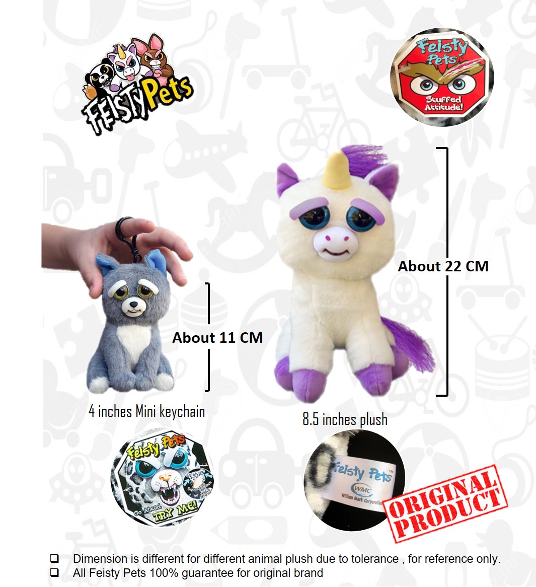 Feisty-juguetes blandos con cambio de cara para ni&ntilde;os, peluche de leopardo de nieve, unicornio, animal enfadado, perro, oso y panda
