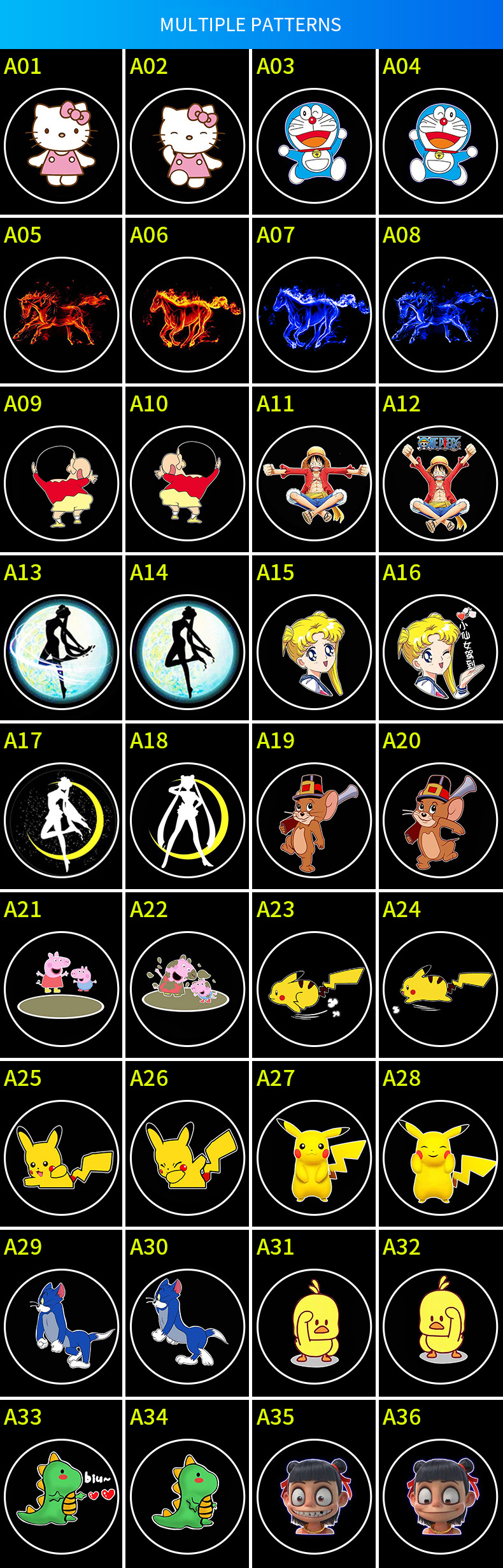 Proyector din&aacute;mico inal&aacute;mbrico de dibujos animados para coche, l&aacute;mpara Led para puerta, atm&oacute;sfera, decoraci&oacute;n, advertencia, bienvenida, novedad