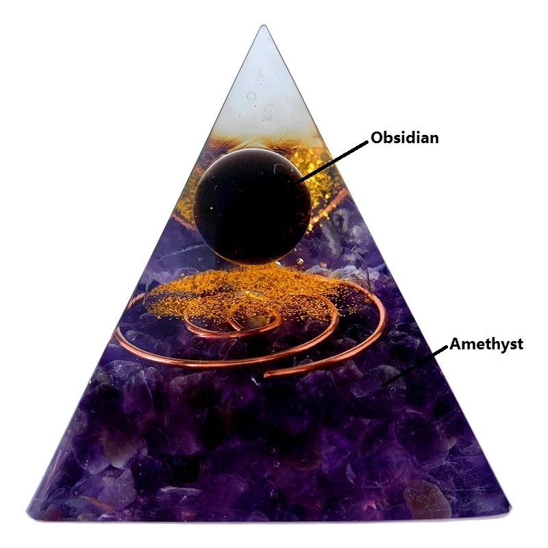 Piedra Natural amatista, cristal generador de energ&iacute;a, pir&aacute;mide de org&oacute;n para protecci&oacute;n de energ&iacute;a electr&oacute;nica, meditaci&oacute;n curativa, orgonita, chakra de cristal