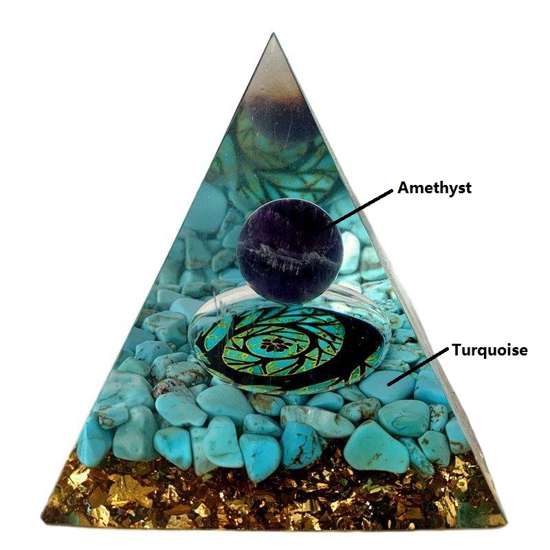 Piedra Natural amatista, cristal generador de energ&iacute;a, pir&aacute;mide de org&oacute;n para protecci&oacute;n de energ&iacute;a electr&oacute;nica, meditaci&oacute;n curativa, orgonita, chakra de cristal