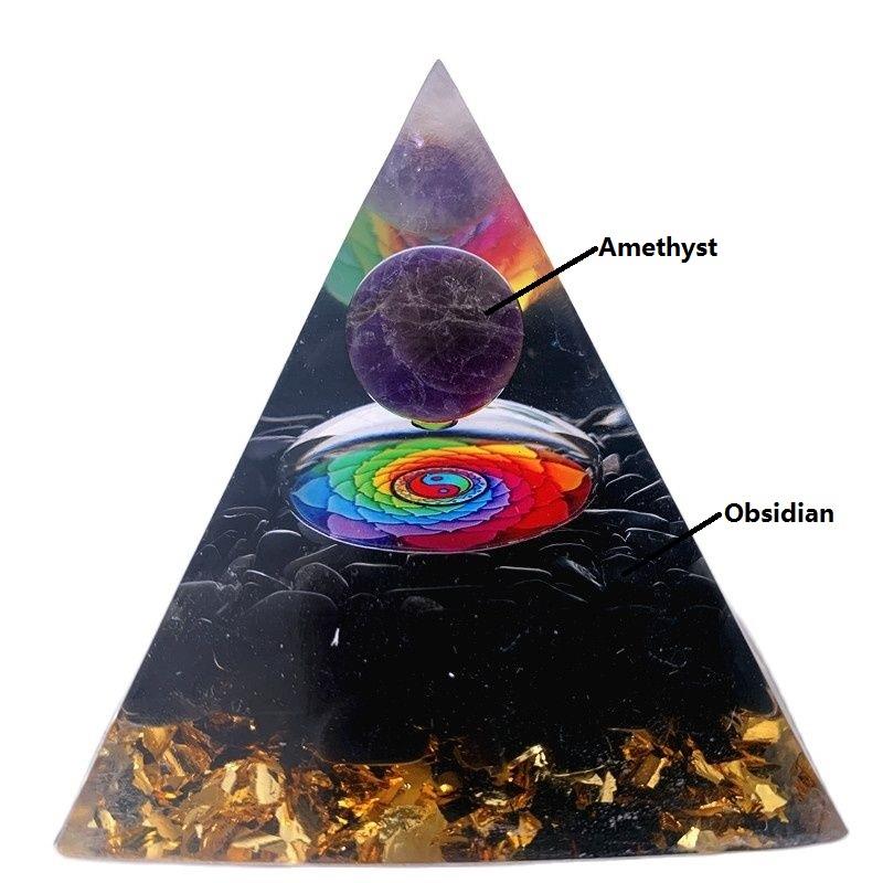 Piedra Natural amatista, cristal generador de energ&iacute;a, pir&aacute;mide de org&oacute;n para protecci&oacute;n de energ&iacute;a electr&oacute;nica, meditaci&oacute;n curativa, orgonita, chakra de cristal