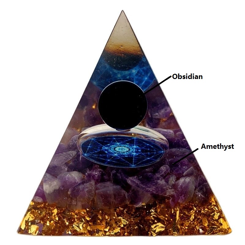 Piedra Natural amatista, cristal generador de energ&iacute;a, pir&aacute;mide de org&oacute;n para protecci&oacute;n de energ&iacute;a electr&oacute;nica, meditaci&oacute;n curativa, orgonita, chakra de cristal