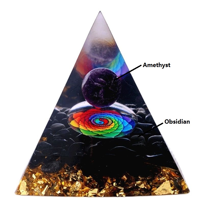Piedra Natural amatista, cristal generador de energ&iacute;a, pir&aacute;mide de org&oacute;n para protecci&oacute;n de energ&iacute;a electr&oacute;nica, meditaci&oacute;n curativa, orgonita, chakra de cristal