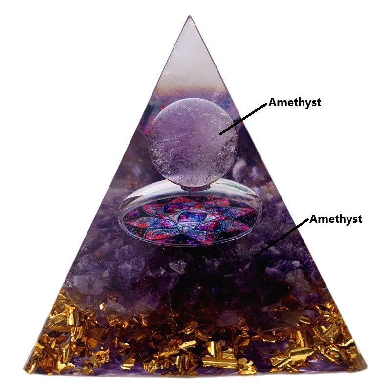 Piedra Natural amatista, cristal generador de energ&iacute;a, pir&aacute;mide de org&oacute;n para protecci&oacute;n de energ&iacute;a electr&oacute;nica, meditaci&oacute;n curativa, orgonita, chakra de cristal