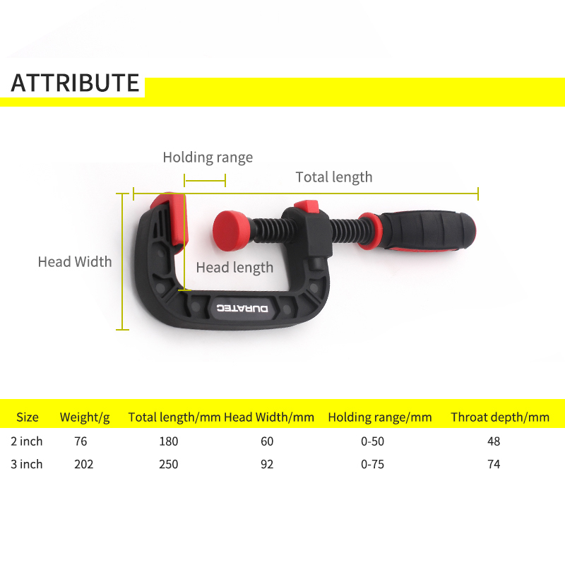 Abrazadera de liberaci&oacute;n r&aacute;pida para trabajo de madera, herramientas de pl&aacute;stico G, abrazadera c de 2 "y 3"