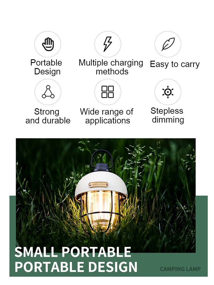 FTOYIN-Luz Port&aacute;til para acampar, linterna Retro impermeable, atenuaci&oacute;n continua, 2700K-6500K, recargable, para exteriores, l&aacute;mpara de tienda