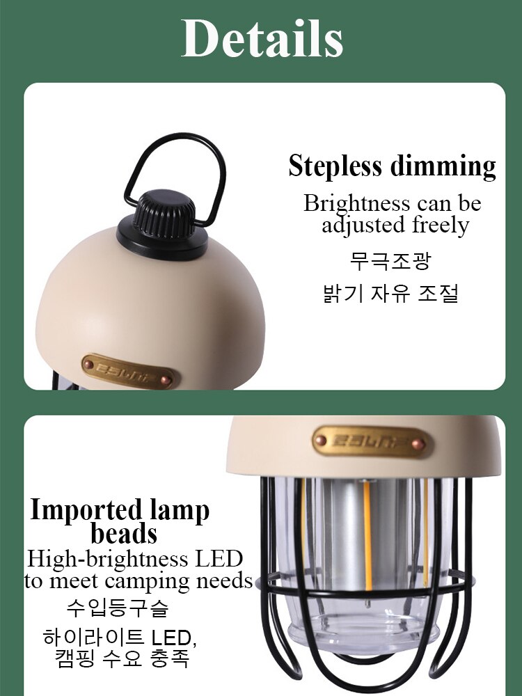 FTOYIN-Luz Port&aacute;til para acampar, linterna Retro impermeable, atenuaci&oacute;n continua, 2700K-6500K, recargable, para exteriores, l&aacute;mpara de tienda