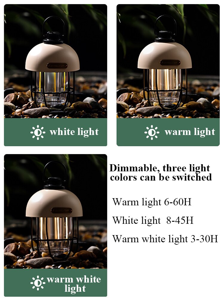 FTOYIN-Luz Port&aacute;til para acampar, linterna Retro impermeable, atenuaci&oacute;n continua, 2700K-6500K, recargable, para exteriores, l&aacute;mpara de tienda