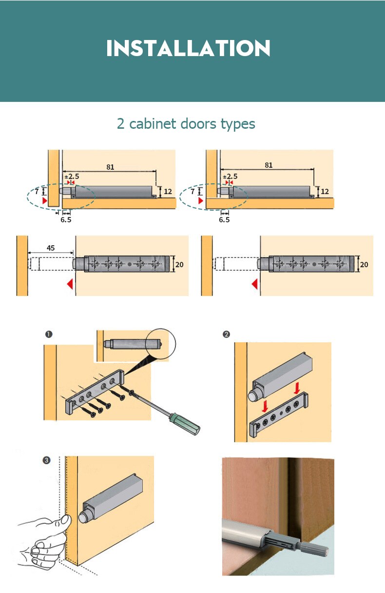 KAK-cierres de armario de acero inoxidable, 10 unidades, empuje para abrir manija de armario oculta, cierre suave, herrajes para puertas de armario