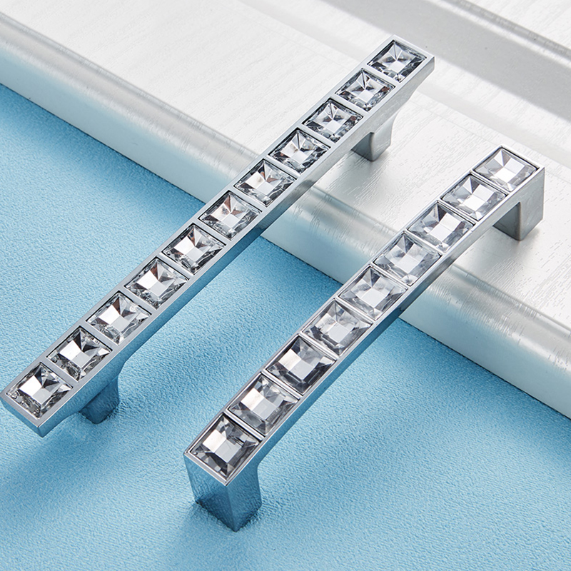 Pomos de cristal modernos para armarios, tiradores de cristal plateados para cajones, Tiradores para muebles de cocina, ferreter&iacute;a