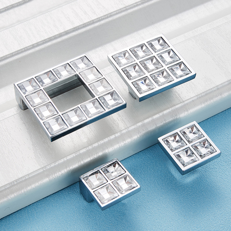 Pomos de cristal modernos para armarios, tiradores de cristal plateados para cajones, Tiradores para muebles de cocina, ferreter&iacute;a