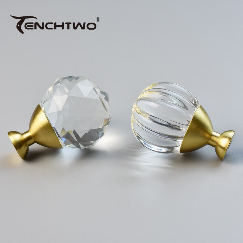 TENCHTWO-tiradores de cristal acr&iacute;lico para armario de cocina, pomos de caj&oacute;n de armario, tiradores de puerta de tocador en forma de T dorados, herrajes para muebles