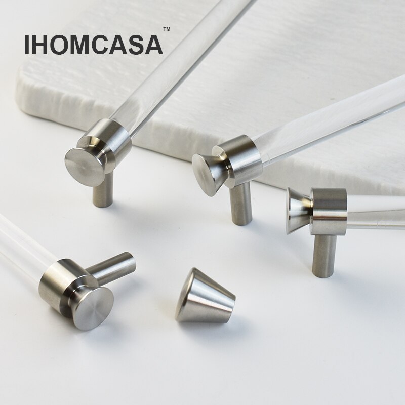TENCHTWO-tiradores de cristal acr&iacute;lico para armario de cocina, pomos de caj&oacute;n de armario, tiradores de puerta de tocador en forma de T dorados, herrajes para muebles