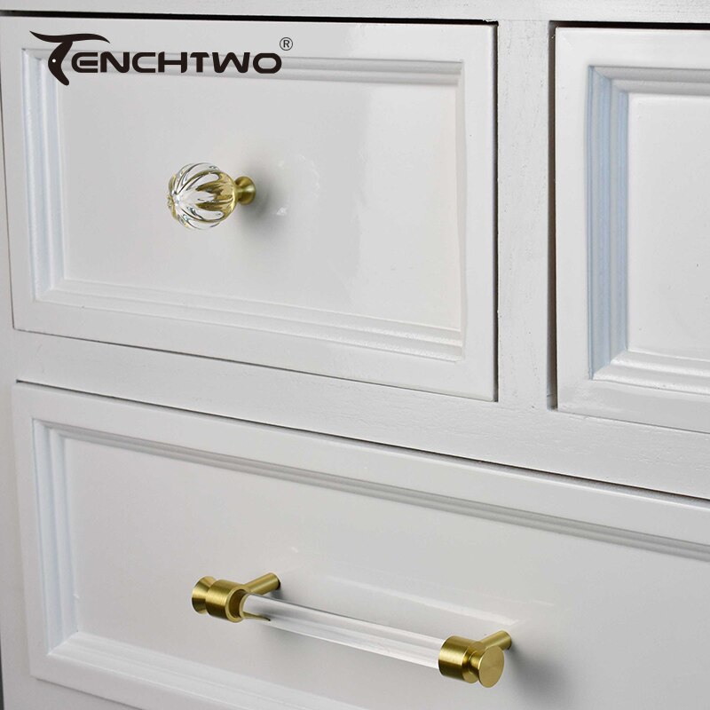 TENCHTWO-tiradores de cristal acr&iacute;lico para armario de cocina, pomos de caj&oacute;n de armario, tiradores de puerta de tocador en forma de T dorados, herrajes para muebles