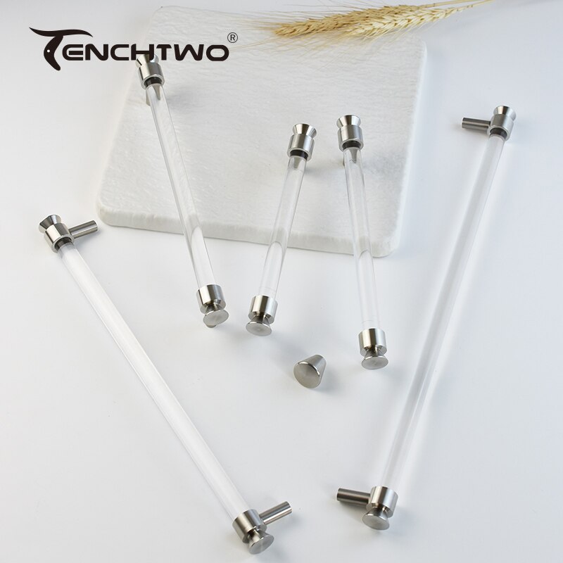 TENCHTWO-tiradores de cristal acr&iacute;lico para armario de cocina, pomos de caj&oacute;n de armario, tiradores de puerta de tocador en forma de T dorados, herrajes para muebles