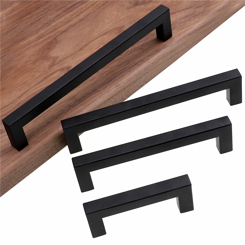 RUNBAZEF-Pomos de mueble cuadrados, tiradores de acero inoxidable, ideales para armario, puerta y caj&oacute;n, color negro, herraje moderno