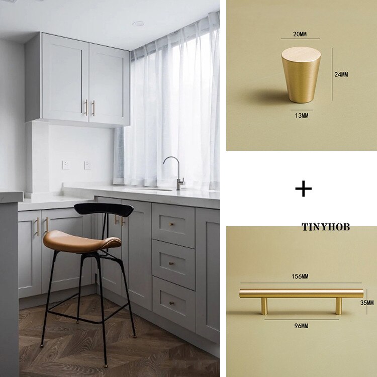 Tiradores dorados de lat&oacute;n macizo D12mm para muebles, manijas para cajones, cajones, barras en T, utensilios de cocina, 20"