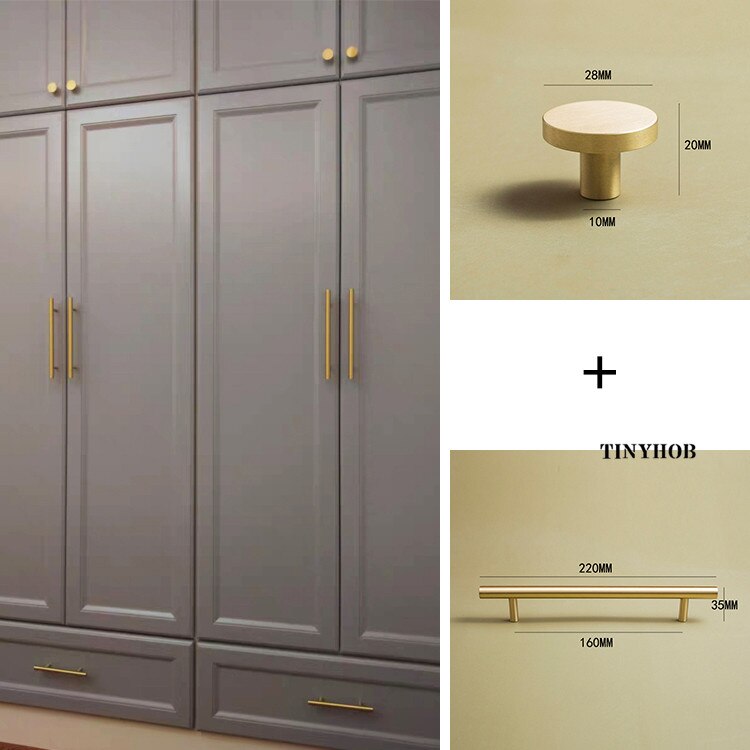 Tiradores dorados de lat&oacute;n macizo D12mm para muebles, manijas para cajones, cajones, barras en T, utensilios de cocina, 20"