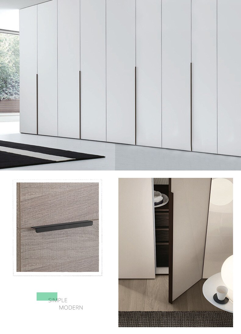 KAK-tiradores ocultos de aleaci&oacute;n de aluminio para armario, pomos de caj&oacute;n, herrajes para puerta de habitaci&oacute;n y muebles, color negro, a la moda