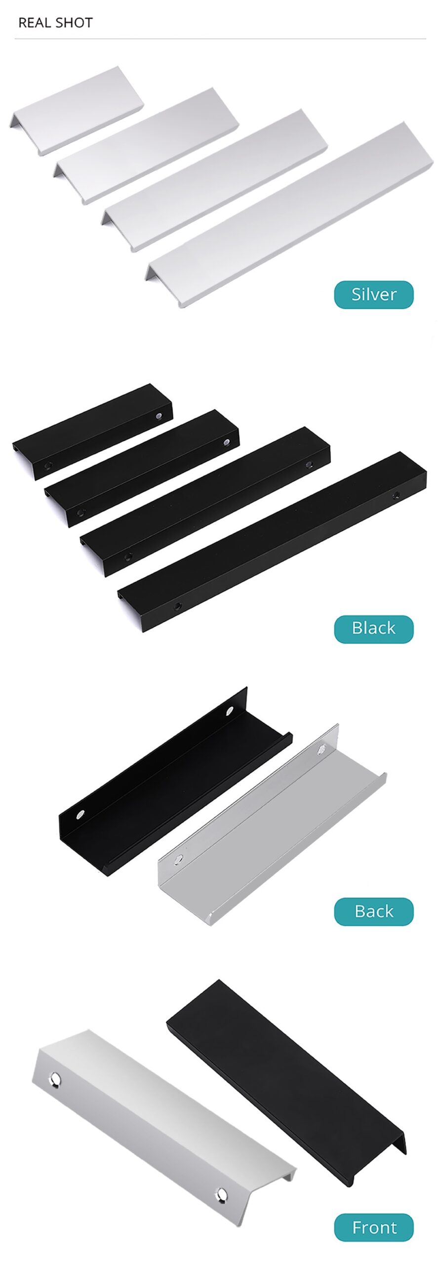 KAK-tiradores ocultos de aleaci&oacute;n de aluminio para armario, pomos de caj&oacute;n, herrajes para puerta de habitaci&oacute;n y muebles, color negro, a la moda