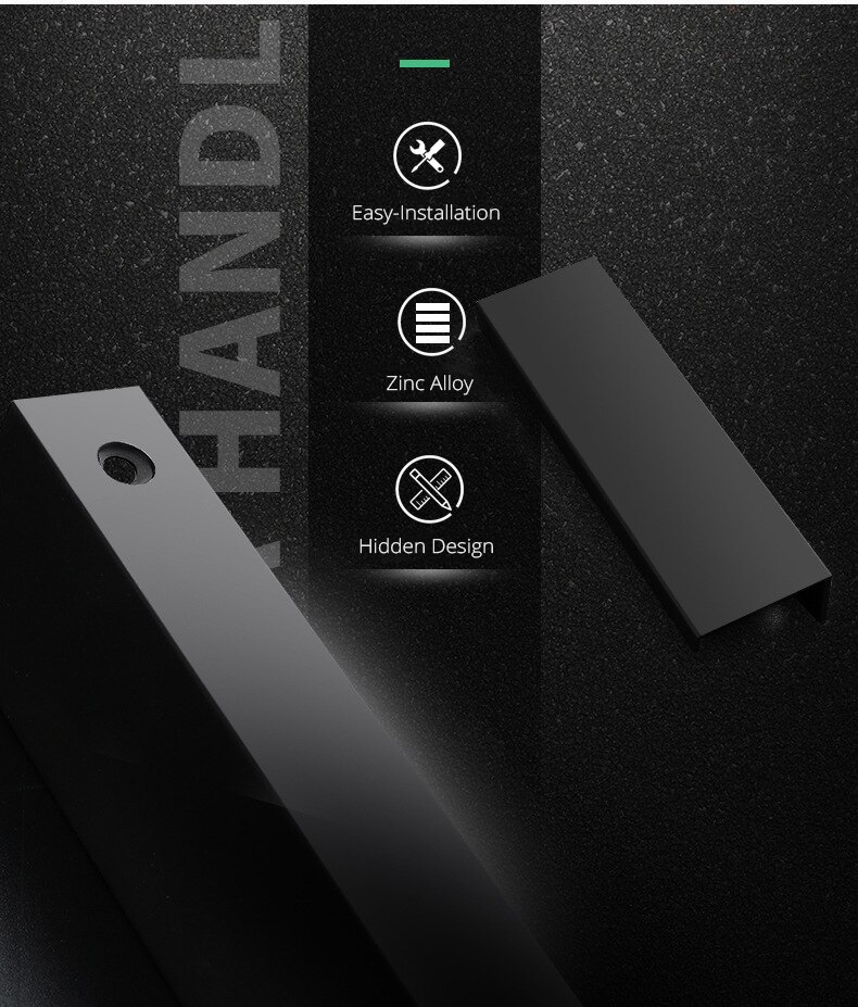 KAK-tiradores ocultos de aleaci&oacute;n de aluminio para armario, pomos de caj&oacute;n, herrajes para puerta de habitaci&oacute;n y muebles, color negro, a la moda