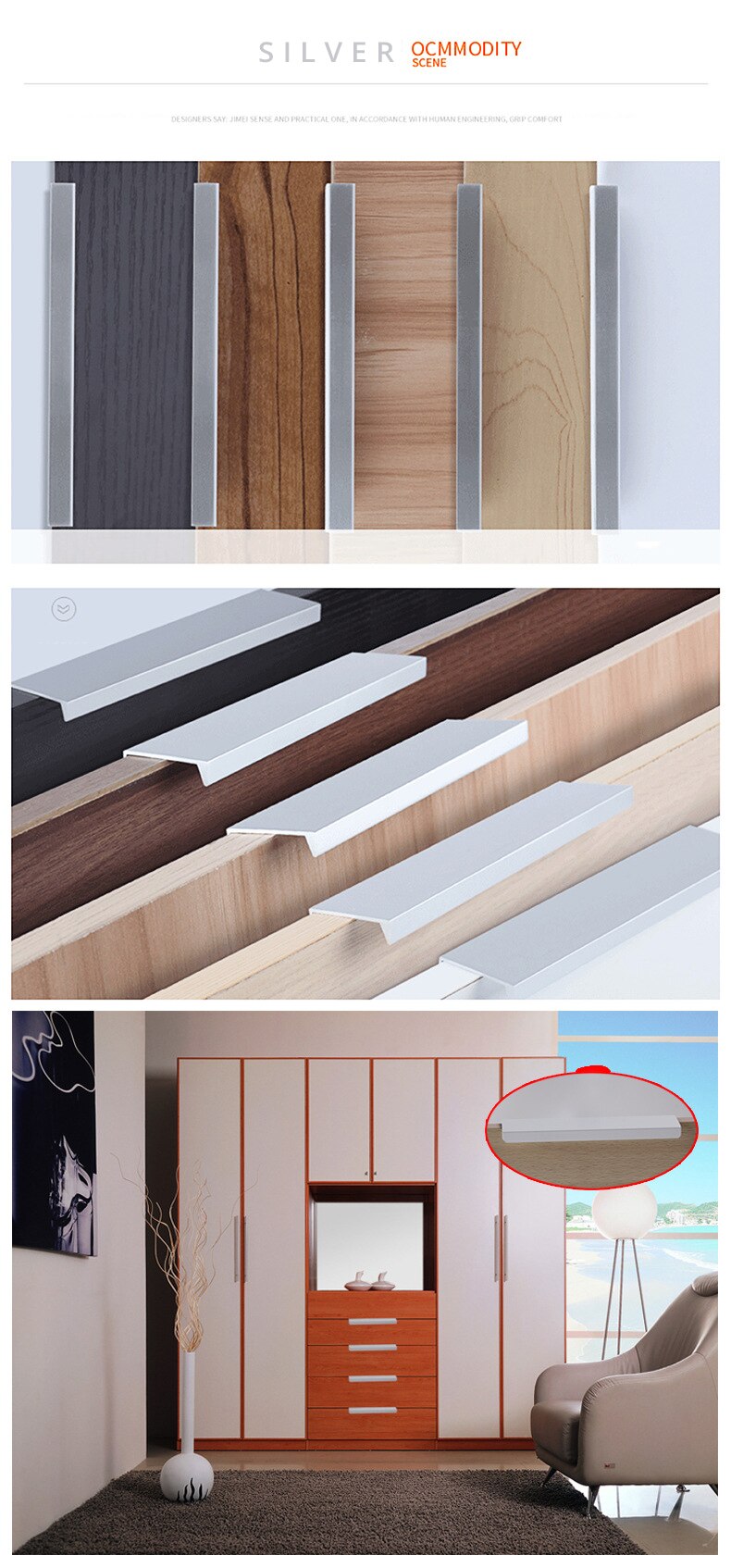 KAK-tiradores ocultos de aleaci&oacute;n de aluminio para armario, pomos de caj&oacute;n, herrajes para puerta de habitaci&oacute;n y muebles, color negro, a la moda