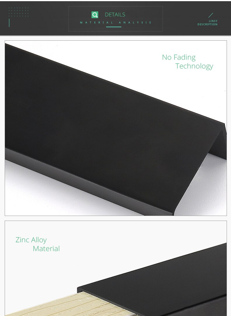 KAK-tiradores ocultos de aleaci&oacute;n de aluminio para armario, pomos de caj&oacute;n, herrajes para puerta de habitaci&oacute;n y muebles, color negro, a la moda