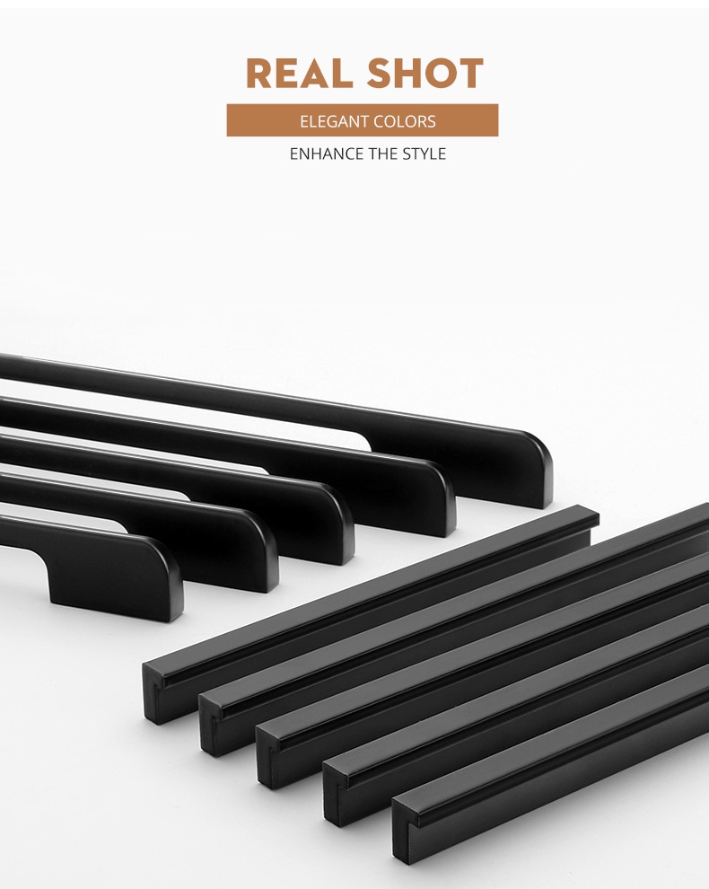 KAK-tiradores ocultos de aleaci&oacute;n de aluminio para armario, pomos de caj&oacute;n, herrajes para puerta de habitaci&oacute;n y muebles, color negro, a la moda