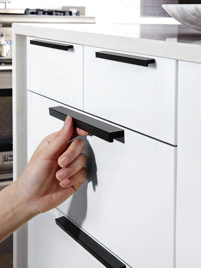 KAK-tiradores ocultos de aleaci&oacute;n de aluminio para armario, pomos de caj&oacute;n, herrajes para puerta de habitaci&oacute;n y muebles, color negro, a la moda