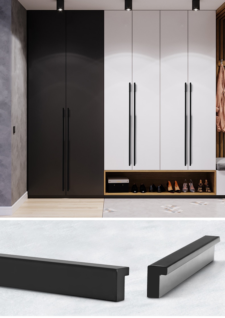 KAK-tiradores ocultos de aleaci&oacute;n de aluminio para armario, pomos de caj&oacute;n, herrajes para puerta de habitaci&oacute;n y muebles, color negro, a la moda