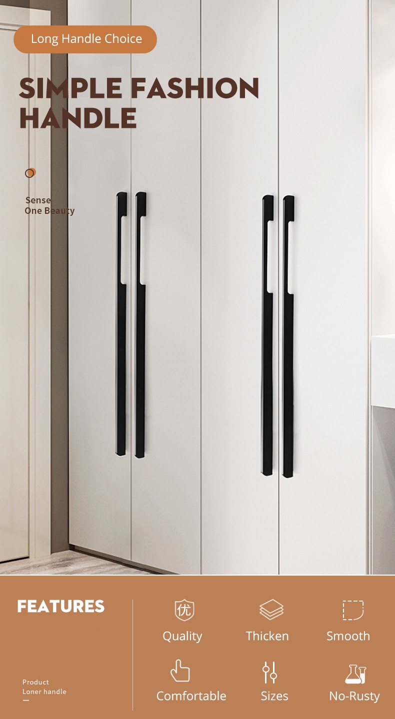 KAK-tiradores ocultos de aleaci&oacute;n de aluminio para armario, pomos de caj&oacute;n, herrajes para puerta de habitaci&oacute;n y muebles, color negro, a la moda