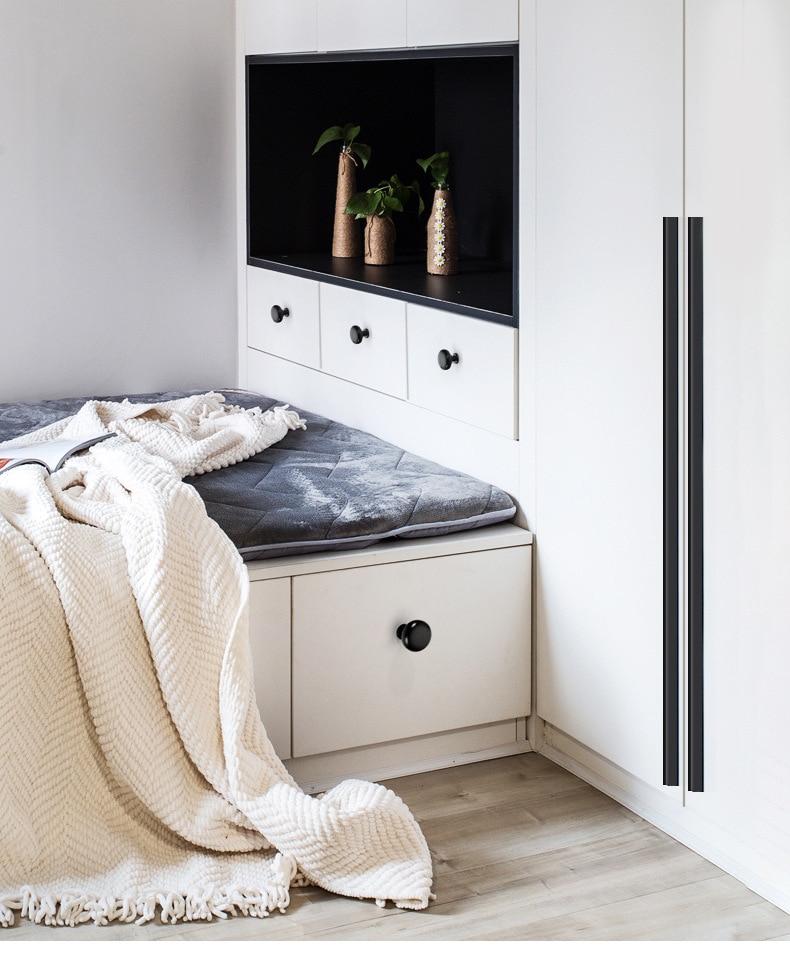 KAK-tiradores ocultos de aleaci&oacute;n de aluminio para armario, pomos de caj&oacute;n, herrajes para puerta de habitaci&oacute;n y muebles, color negro, a la moda