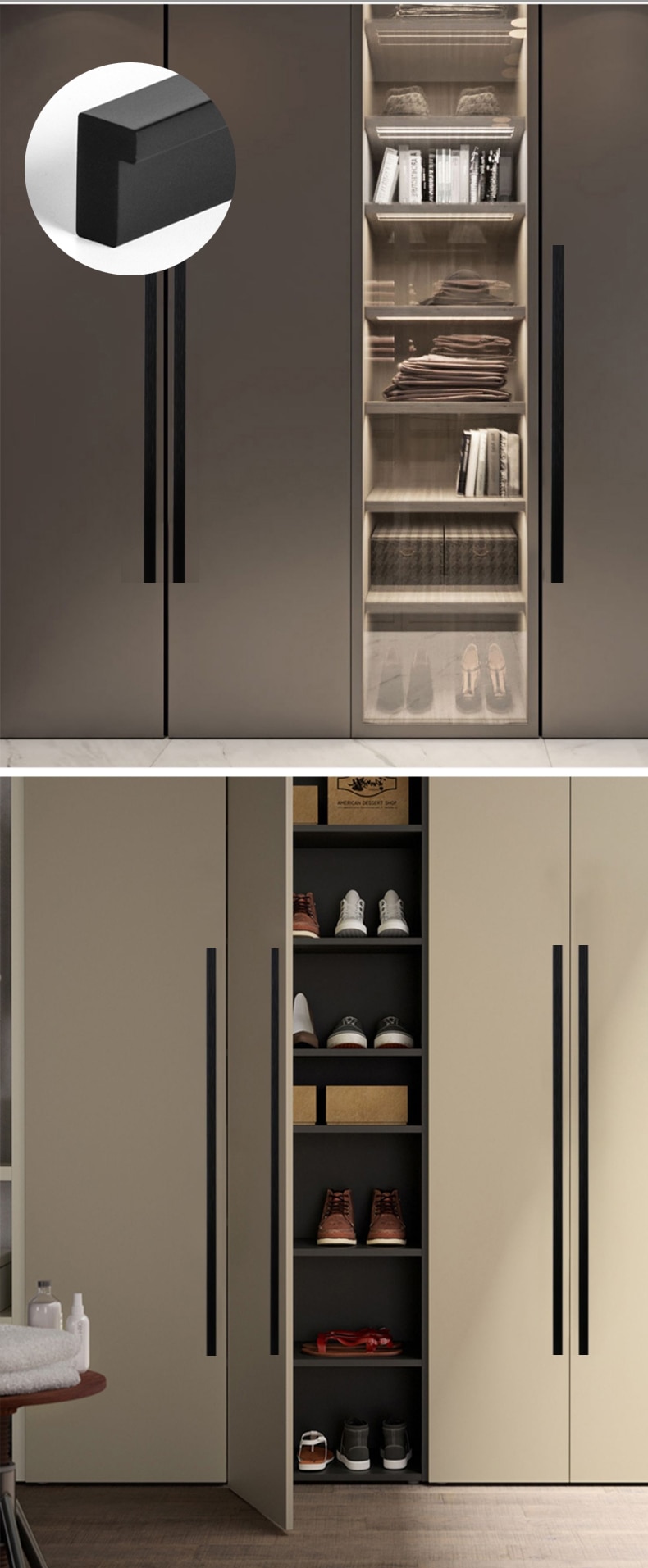 WV-Tiradores estilo americano para puertas de armario, barras largas en forma de T, 1200mm de longitud, colores disponibles plateado, dorado y aluminio, ideal para muebles de habitaci&oacute;n