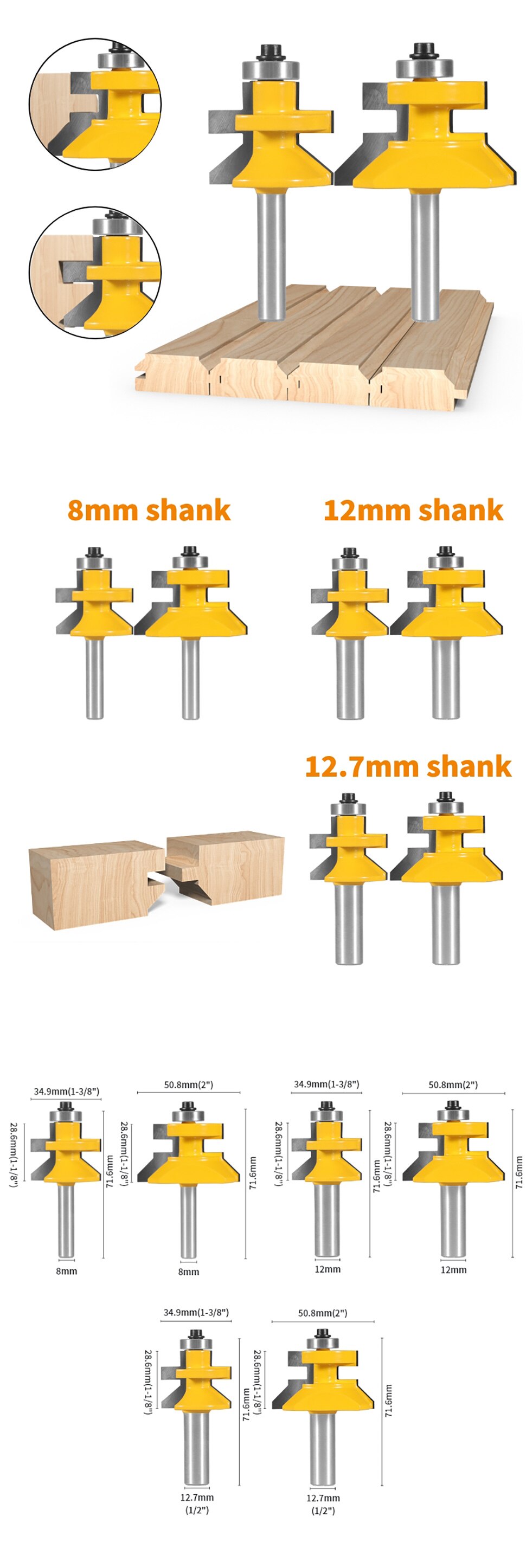 YUSUN-2 piezas de montaje de riel y Stile, Router Bit, cortador de fresado para carpinter&iacute;a, herramientas de madera