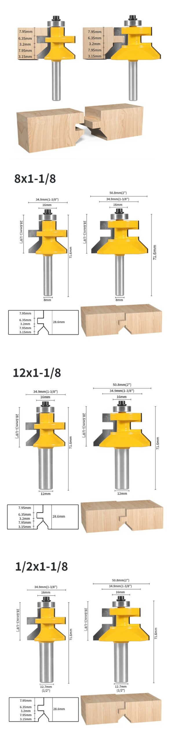 YUSUN-2 piezas de montaje de riel y Stile, Router Bit, cortador de fresado para carpinter&iacute;a, herramientas de madera