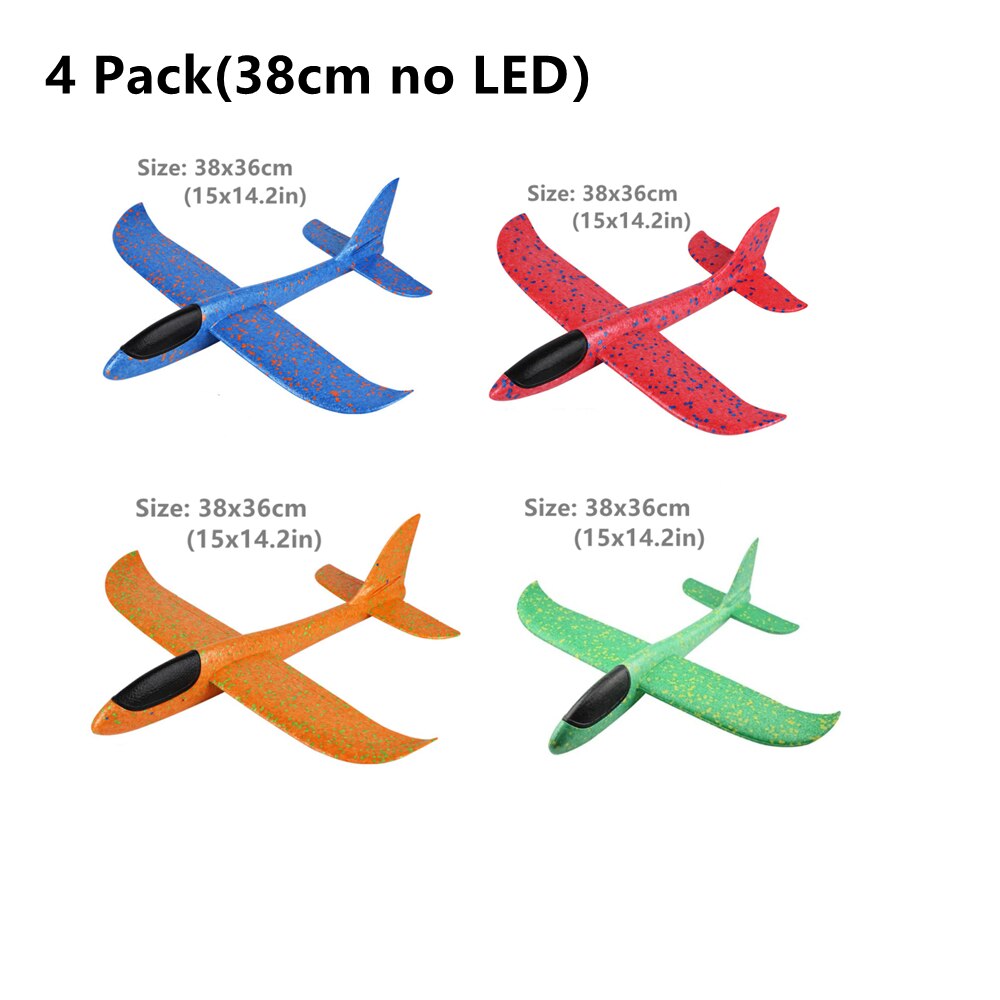 4 paquetes de 50CM de espuma de kit de avi&oacute;n volando juguete planeador con luz LED mano tirar avi&oacute;n conjuntos de juego al aire libre de modelos de avi&oacute;n, juguetes para los ni&ntilde;os