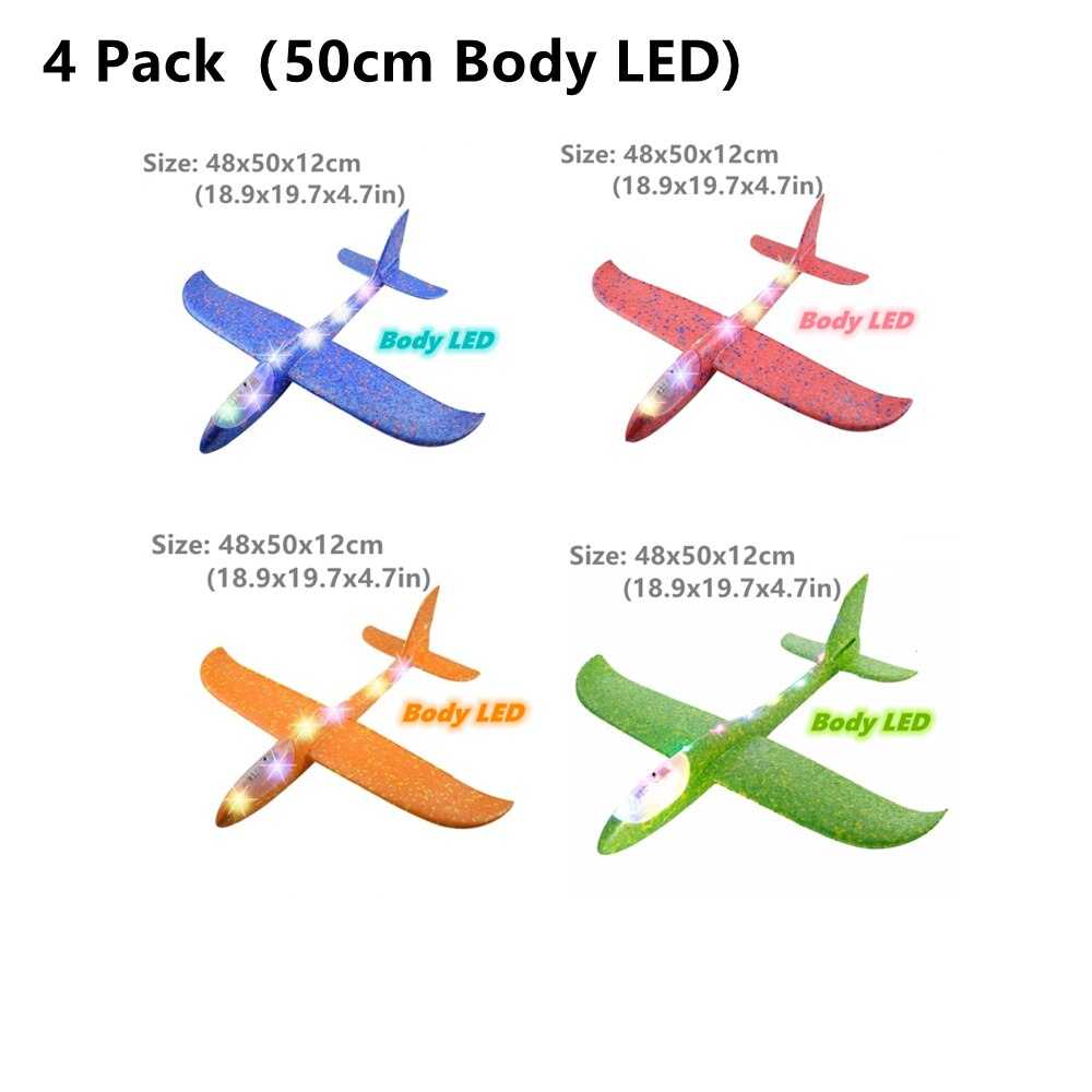 4 paquetes de 50CM de espuma de kit de avi&oacute;n volando juguete planeador con luz LED mano tirar avi&oacute;n conjuntos de juego al aire libre de modelos de avi&oacute;n, juguetes para los ni&ntilde;os