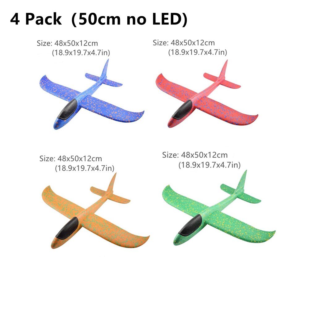 4 paquetes de 50CM de espuma de kit de avi&oacute;n volando juguete planeador con luz LED mano tirar avi&oacute;n conjuntos de juego al aire libre de modelos de avi&oacute;n, juguetes para los ni&ntilde;os