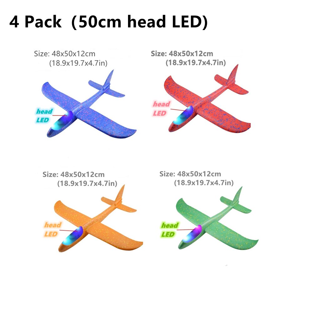 4 paquetes de 50CM de espuma de kit de avi&oacute;n volando juguete planeador con luz LED mano tirar avi&oacute;n conjuntos de juego al aire libre de modelos de avi&oacute;n, juguetes para los ni&ntilde;os