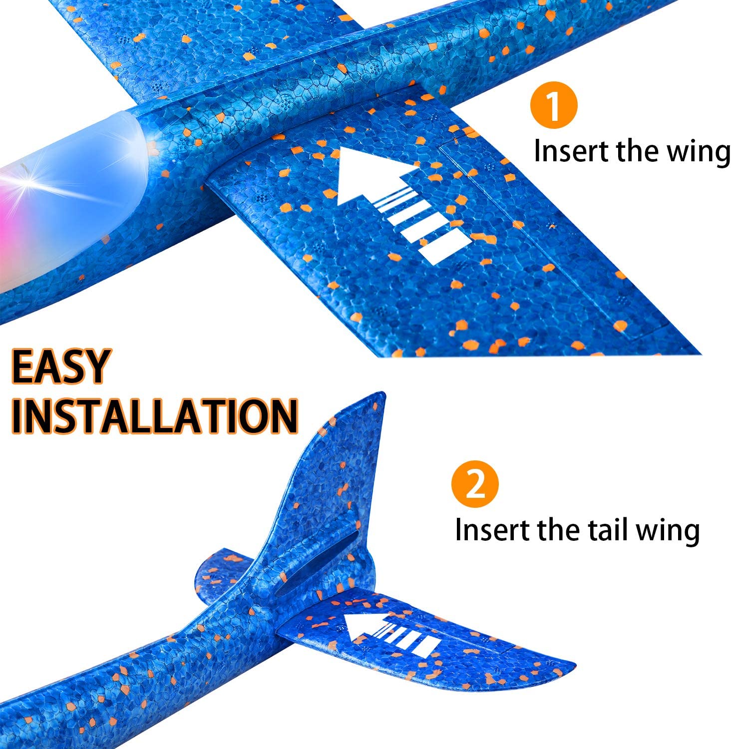 4 paquetes de 50CM de espuma de kit de avi&oacute;n volando juguete planeador con luz LED mano tirar avi&oacute;n conjuntos de juego al aire libre de modelos de avi&oacute;n, juguetes para los ni&ntilde;os