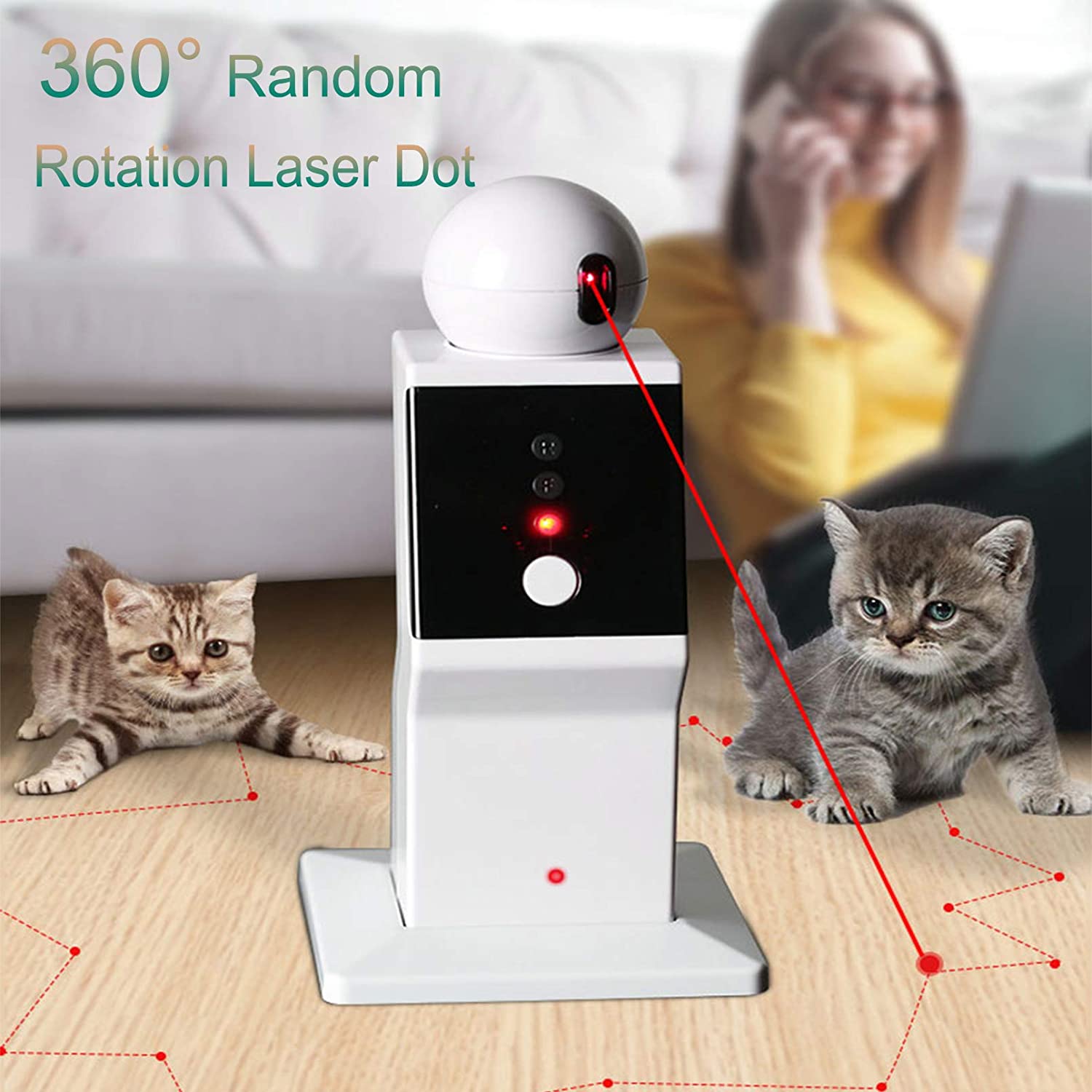 ATUBAN-juguete l&aacute;ser autom&aacute;tico para gatos, juguete l&aacute;ser interactivo de movimiento aleatorio para gatos de interior, gatitos, perros, juguete de ejercicio de punto rojo para gatos