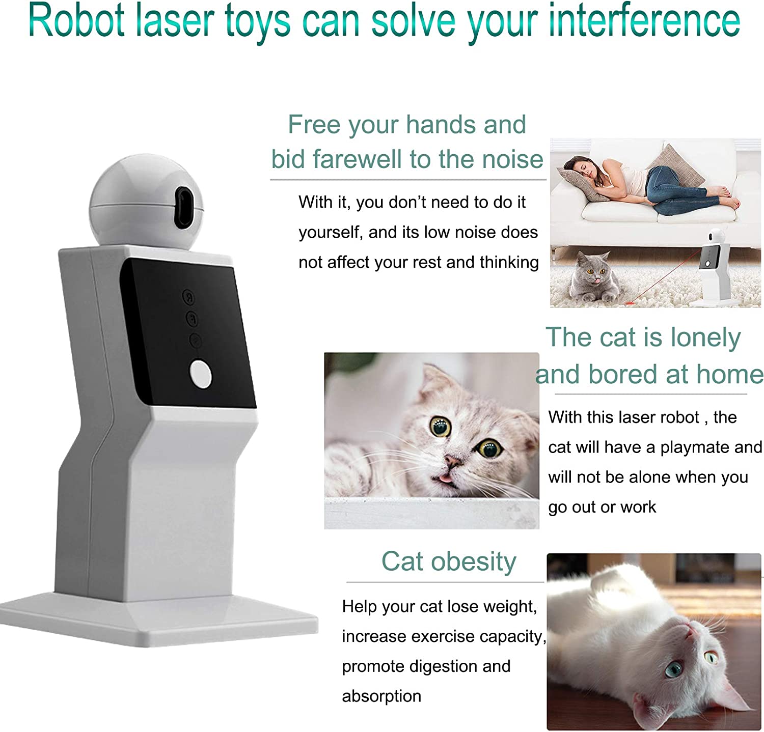 ATUBAN-juguete l&aacute;ser autom&aacute;tico para gatos, juguete l&aacute;ser interactivo de movimiento aleatorio para gatos de interior, gatitos, perros, juguete de ejercicio de punto rojo para gatos