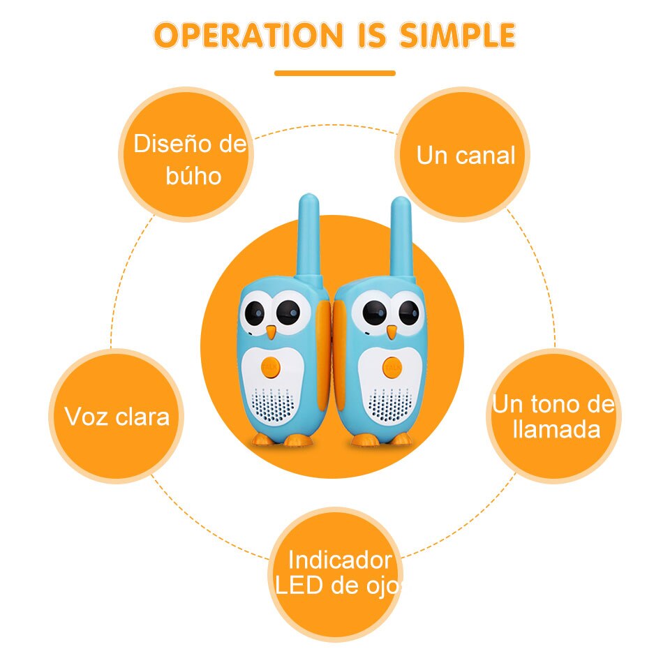 Retevis-walkie-talkie RT30 para ni&ntilde;os, juguete de radio infantil de b&uacute;ho de dibujos animados, regalo de cumplea&ntilde;os y Navidad, 2 unidades