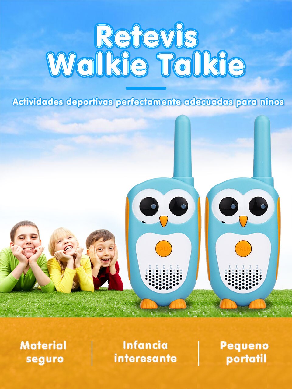 Retevis-walkie-talkie RT30 para ni&ntilde;os, juguete de radio infantil de b&uacute;ho de dibujos animados, regalo de cumplea&ntilde;os y Navidad, 2 unidades