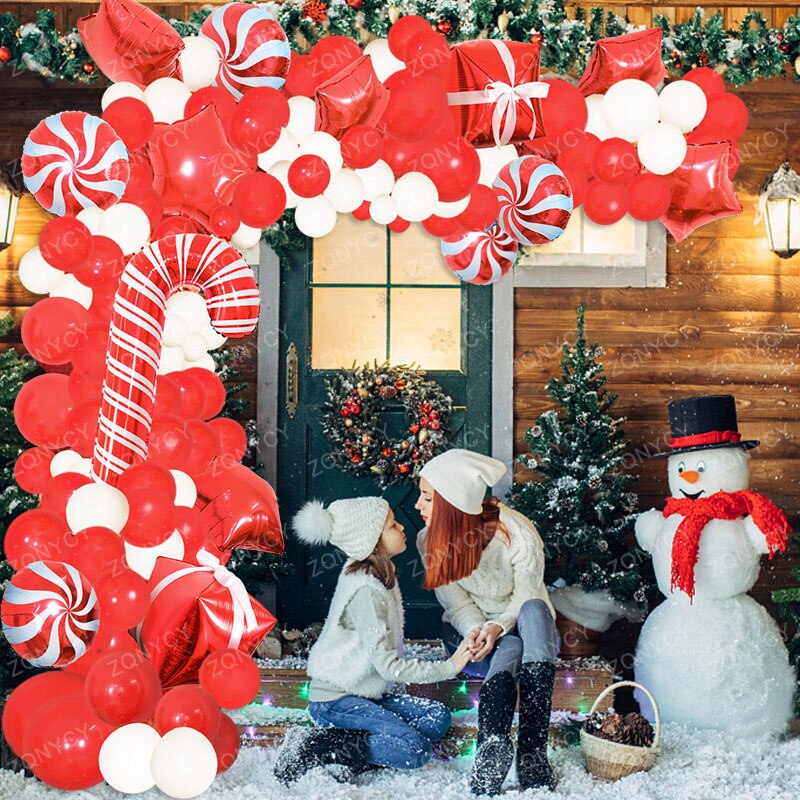 Kit de arco de guirnalda de globos de Navidad con caja de regalo, globos de aluminio de estrella de caramelo, decoraci&oacute;n de Navidad para el hogar y A&ntilde;o Nuevo, 128 piezas