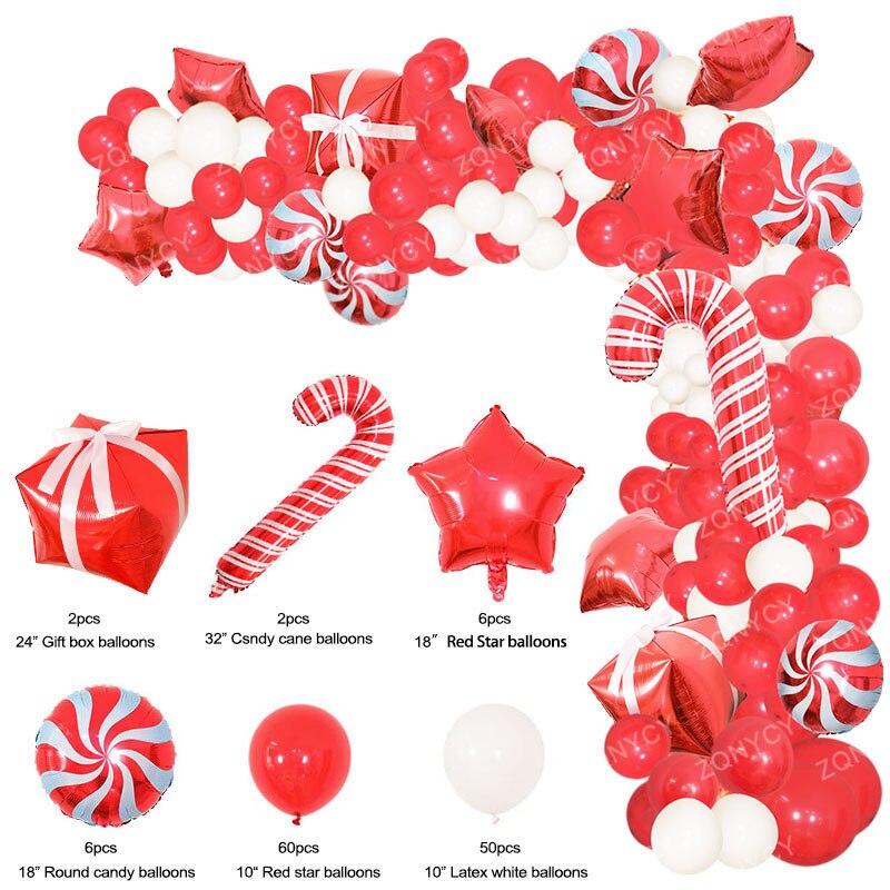 Kit de arco de guirnalda de globos de Navidad con caja de regalo, globos de aluminio de estrella de caramelo, decoraci&oacute;n de Navidad para el hogar y A&ntilde;o Nuevo, 128 piezas