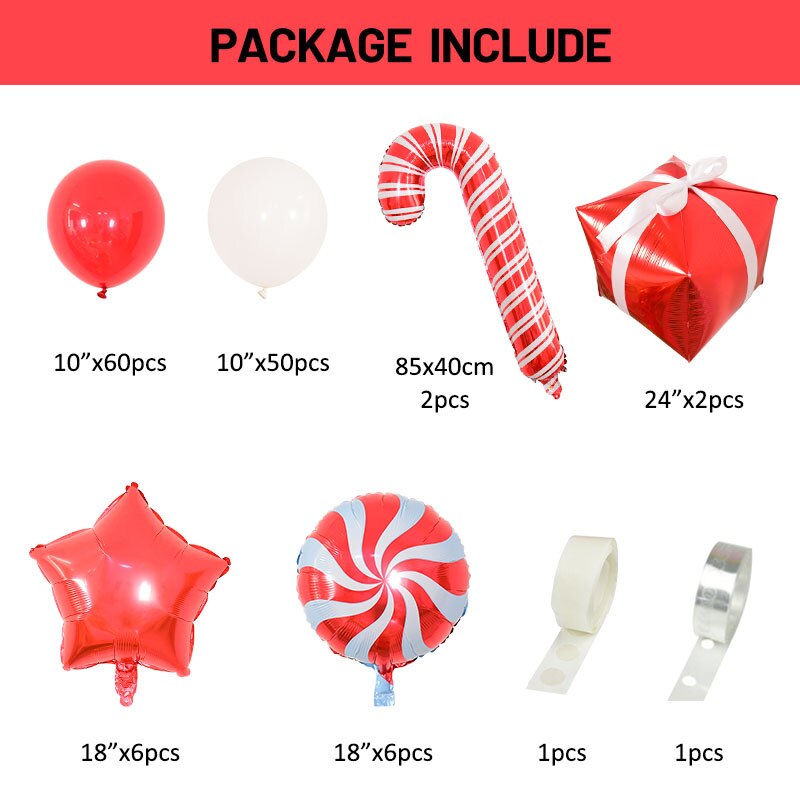 Kit de arco de guirnalda de globos de Navidad con caja de regalo, globos de aluminio de estrella de caramelo, decoraci&oacute;n de Navidad para el hogar y A&ntilde;o Nuevo, 128 piezas