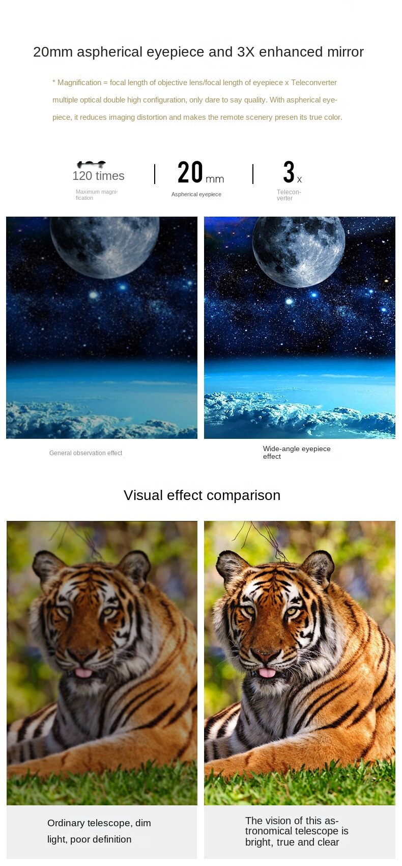 Telescopio astron&oacute;mico potente con Zoom HD, tr&iacute;pode port&aacute;til de alta potencia, visi&oacute;n nocturna, espacio profundo, Visi&oacute;n de estrellas, universo lunar, 150 X