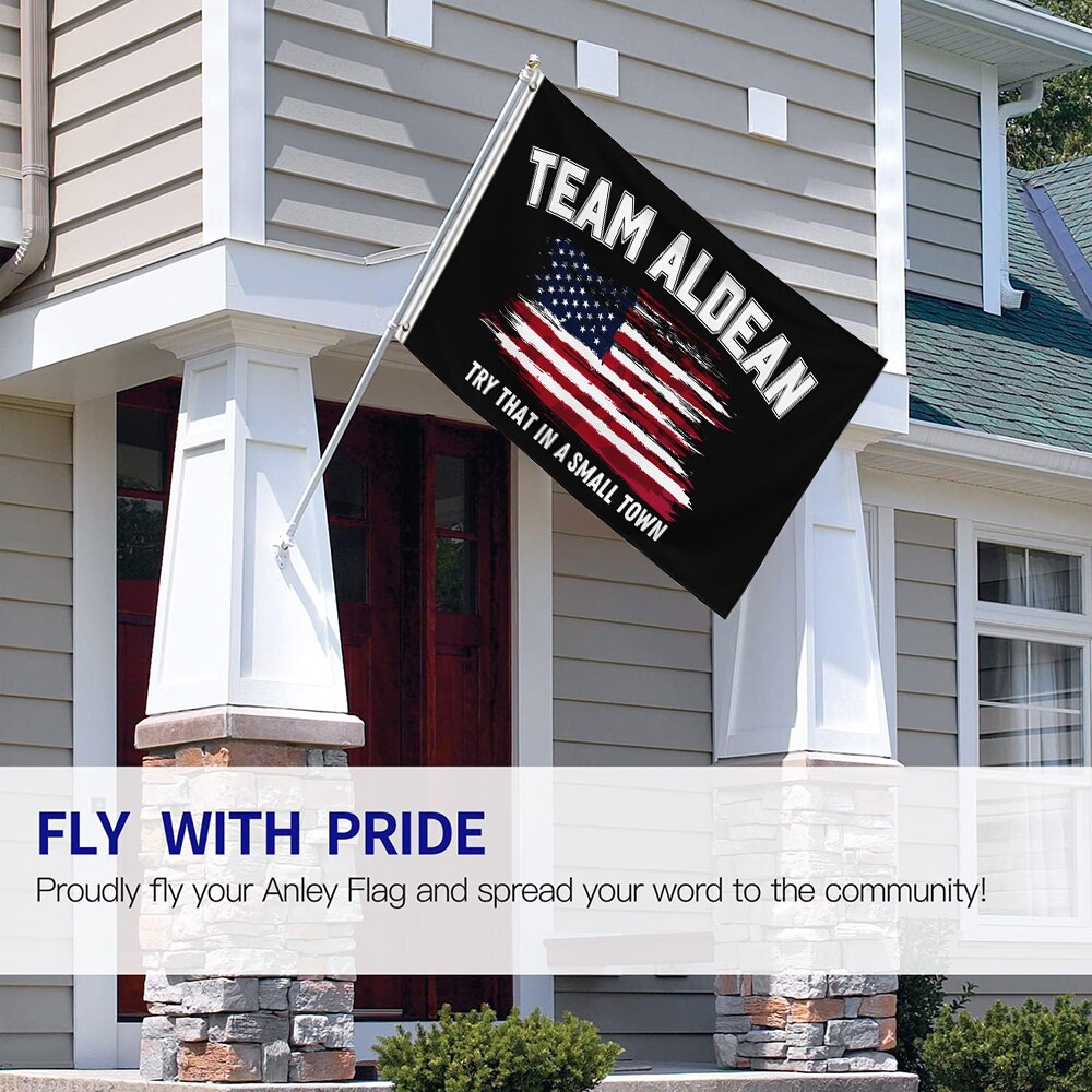 Bandera de Jason Aldean, equipo Alden, "Prueba eso en un pueblo peque&ntilde;o", bandera americana