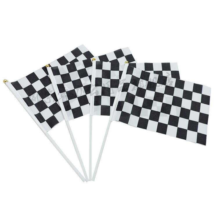 100 piezas, 14x21Cm, un palo de pl&aacute;stico F1, Bandera de mano de carreras, bandera A cuadros, productos de competici&oacute;n de porristas